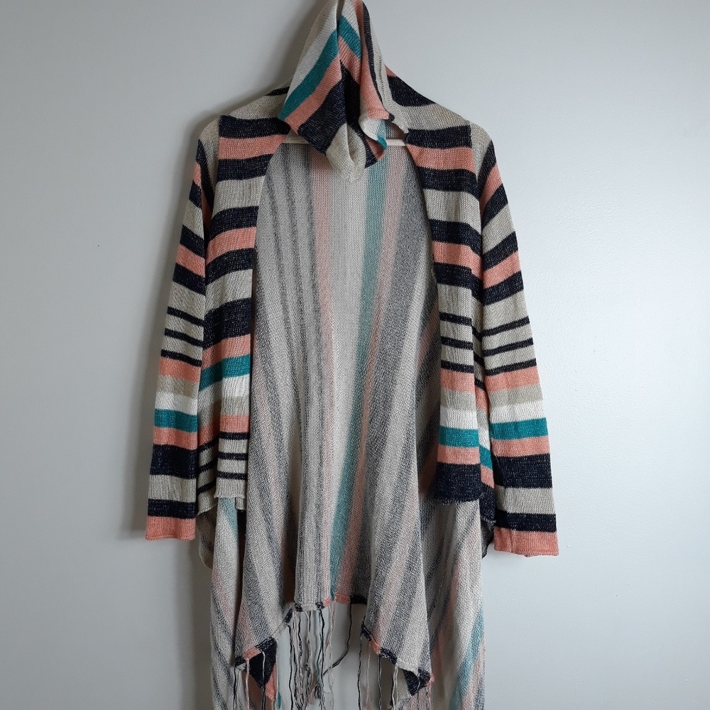 Full Tilt| Striped Open Front Hooded cardigan - Picture 5 of 6